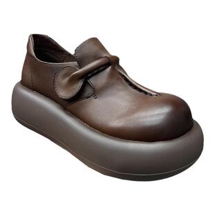 艺鞜2026春季新款厚底复古松糕玛丽珍单鞋头层牛皮T字大头鞋女鞋