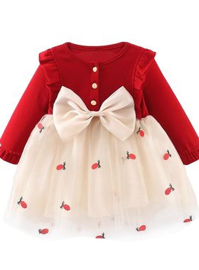 女童周岁礼服公主裙婴儿红色衣服
