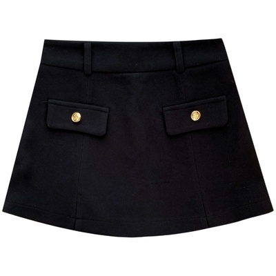 孟子义同款 Kroche 高腰A字带裤里 前开衩黑色短半身裙女