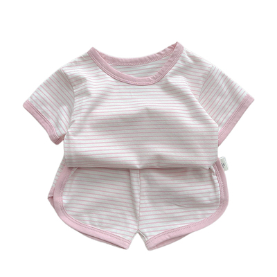 条纹混纺套装运动韩版夏季两件套