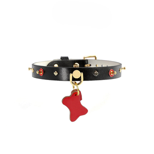 女m爱心小骨头狗牌手工定制真皮项圈女带刻字日常颈带项圈choker