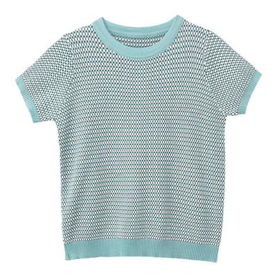 冰丝格子女士短袖t恤短款夏季