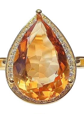 天然黄水晶戒指925纯银镀18K金