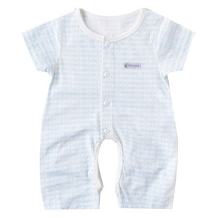 童泰夏新生儿纯棉衣服婴儿连身衣男女宝宝1-18月短袖开裆哈衣爬服