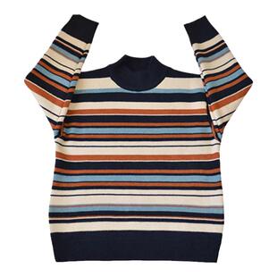 H AND E 原创童装2026秋冬季新款彩色条纹毛衣保暖宽松女款毛衣