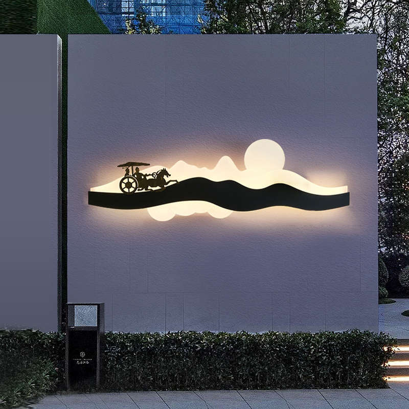 新中式屏风壁灯户外围墙灯别墅庭院入大门口玄关背景墙装饰画壁灯