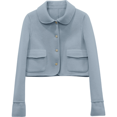 小个子高腰短款双面呢大衣外套冬