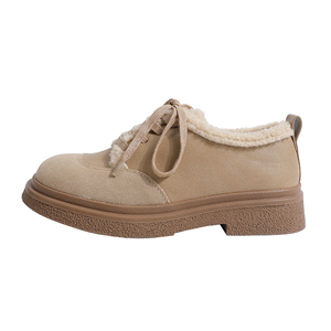 真皮~骄屿勃肯鞋冬季加绒保暖毛毛单鞋系带乐福小皮鞋厚底雪地靴