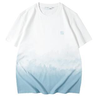 HLA/海澜之家凉感短袖T恤三国系列2025夏季刺绣渐变圆领纯棉短T男