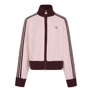 阿迪达斯三叶草女装2026春季条纹宽松高领针织运动夹克外套KV8867