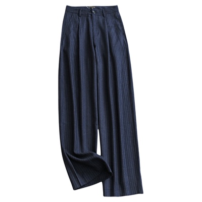 通勤竖条纹高腰宽松休闲裤西裤女