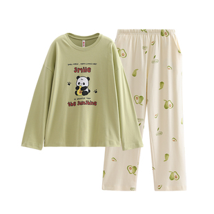 芬腾女士睡衣春秋季新款纯棉长袖套装女款可爱熊猫卡通休闲家居服