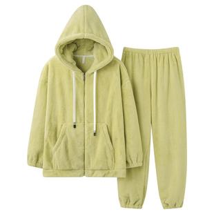 猫人情侣珊瑚绒睡衣女秋冬季新款防静电加厚冬款男士可外穿家居服