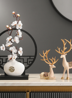 新中式屏风茶室禅意摆件酒柜电视柜客厅玄关古典腊梅办公室装饰品