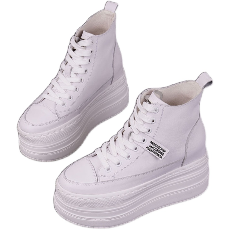 欧货高帮鞋女2024新款爆款真皮轻便厚底松糕鞋女10公分内增高女鞋