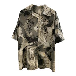 水墨扎染衬衫女夏季设计感小众宽松洋气复古港风印花短袖雪纺上衣