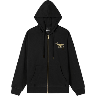 BOYLONDON春季潮牌男女同款外套天使印花宽松连帽开衫卫衣N06800