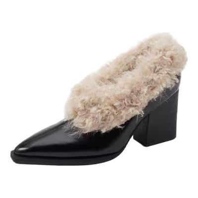 毛毛单鞋高跟厚绒保暖棉鞋