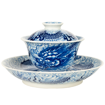 圣山景德镇手绘青花重工云龙纹盖碗陶瓷茶具茶杯手工泡茶盖碗