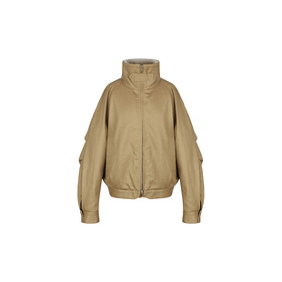 SEEKSIMPLE 拼接羊羔毛重磅派克羽绒服立领复古质感夹克