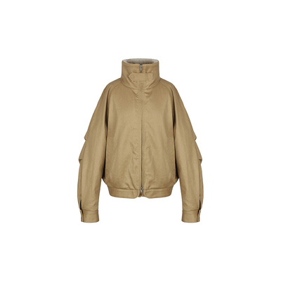 SEEKSIMPLE 拼接羊羔毛重磅派克羽绒服立领复古质感夹克