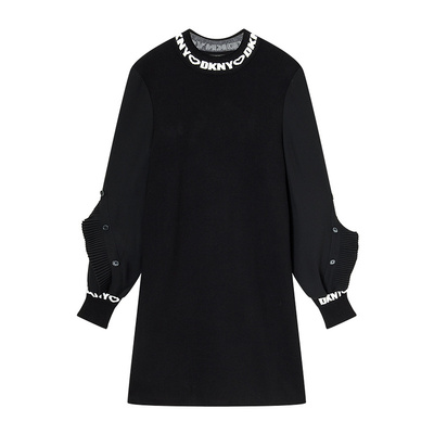 DKNY百褶荷叶边针织连衣裙