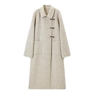 TKY SHOP翻领牛角扣双面呢羊毛大衣女2025新款气质中长款毛呢外套