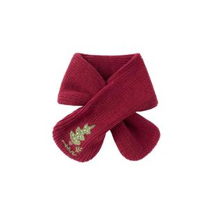 babylove婴儿针织围脖冬季羊毛宝宝红色交叉式新年围巾浮翠流丹