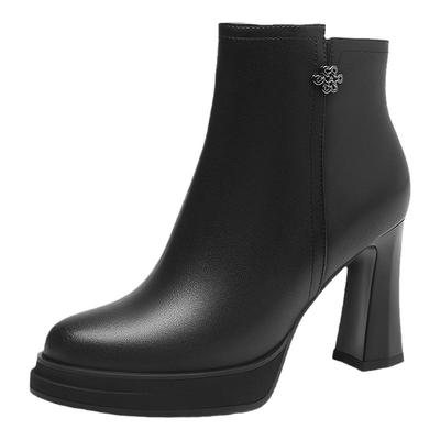 短靴粗跟裸靴红蜻蜓法式