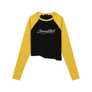 IT GROUNDZERO女装插肩袖长袖T恤新款个性辣妹不对称上衣000230