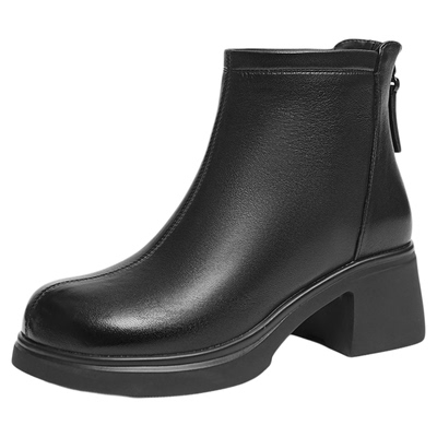 红蜻蜓妈妈靴子2025冬季新款女鞋靴粗跟羊皮短靴真皮加绒女士皮鞋