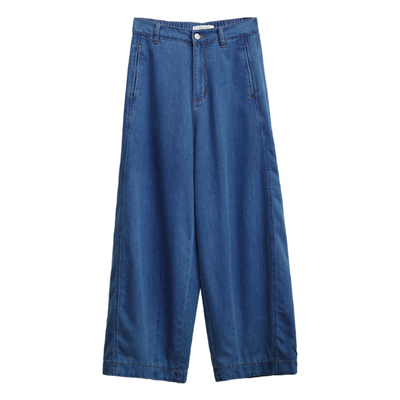 花吉蓝色高腰宽松气球牛仔裤