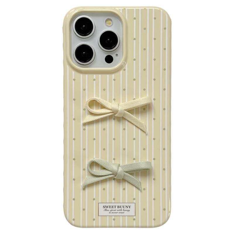 jze 韩风简约奶黄色波点蝴蝶结立体适用苹果17手机壳iphone16ProMax新款15promax女13小众16全包保护套硅胶14