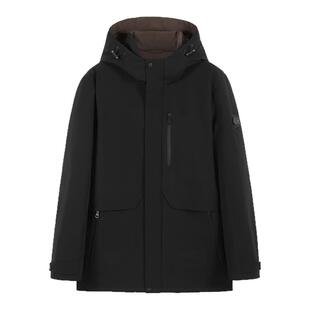 【鹅绒丨充电加热】DIDIBOY2025冬季新款黑色中长款连帽羽绒服男