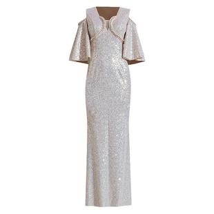 创意狐晚礼服女2025新款法式露肩亮片长款酒会年会支持人演出服女