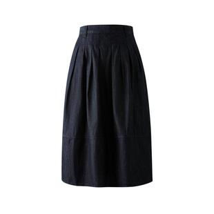 【棉】Eland衣恋半身裙女通勤高腰风琴百褶牛仔裙2026秋新款