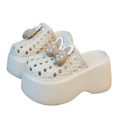 耐磨兔耳女夏季外穿厚底洞洞拖鞋柔软轻便不闷脚防滑增高跟包头鞋