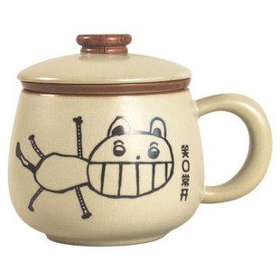 简约可爱400ml汝窑带盖马克杯带过滤茶水分离泡茶杯陶瓷办公水杯