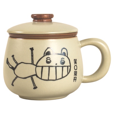 简约可爱400ml汝窑带盖马克杯