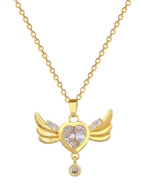 金色水晶天使翅膀爱心流苏锁骨链