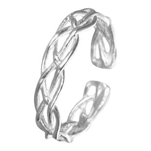 吴越老银铺S925银芷兰戒指纯银指环开口可调节简约时尚麻花编织