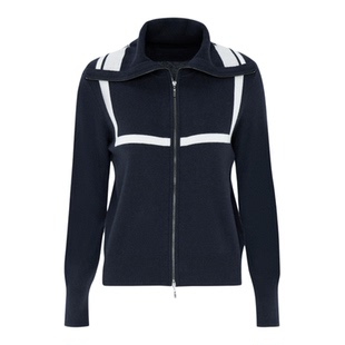 莱芙艾迪儿秋冬新款经典海军蓝立领开衫毛衣女休闲慵懒风宽松毛衣