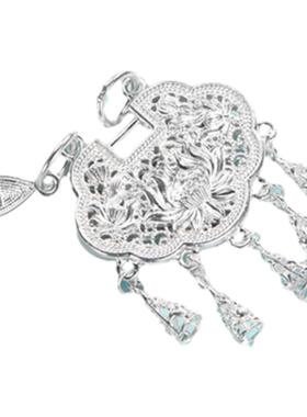 纯银长命锁吊坠足银花丝银锁项坠