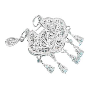 吴越老银铺纯银长命锁吊坠女足银花丝银锁项坠镂空莲花吉祥锁银饰