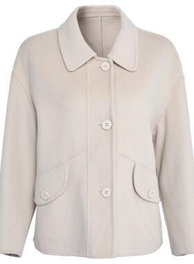 马天奴山羊绒翻领短款毛呢外套