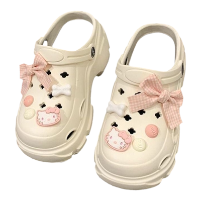 可爱厚底洞洞鞋女夏季新款凯蒂猫增高防滑包头沙滩外穿凉拖鞋平底