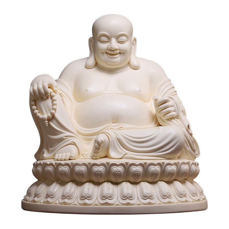 高档陶瓷古莲座弥勒佛佛像摆件