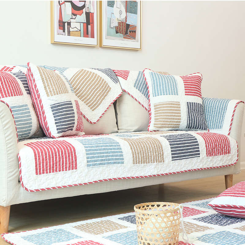 全棉沙发垫布艺防滑纯棉格子简约现代座垫组合四季通用沙发套罩巾