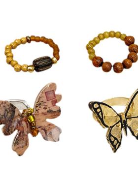 复古新中式蝴蝶串珠戒指