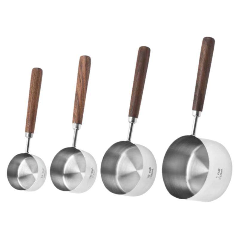 不锈钢量杯木柄量勺刻度克数计量咖啡豆粉餐饮定量勺烘焙奶茶专用